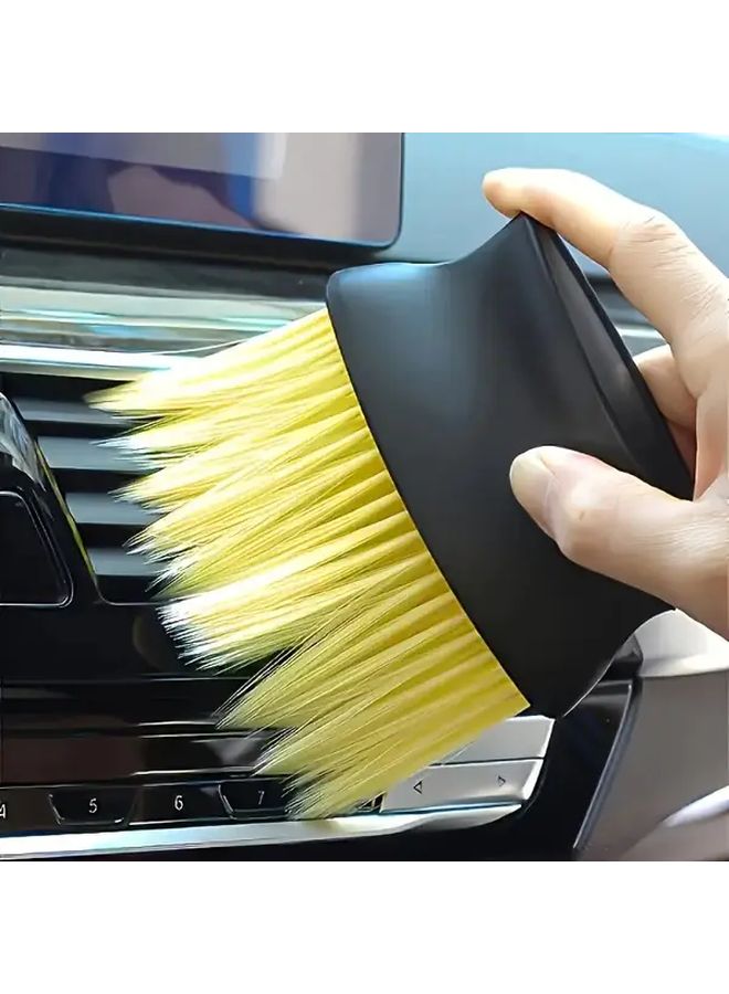 Yellow Dual Bristle Car Interior Cleaning Brush For Vents Dash Buttons Scratch Free - Image 1